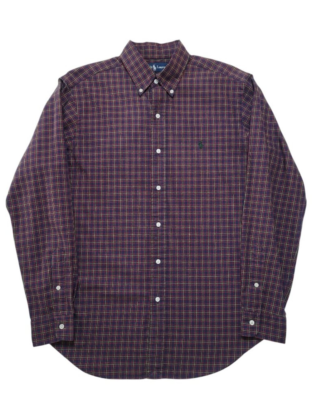Ralph Lauren Classic Fit Button Down Shirt Navy Red Green Plaid Cotton Medium